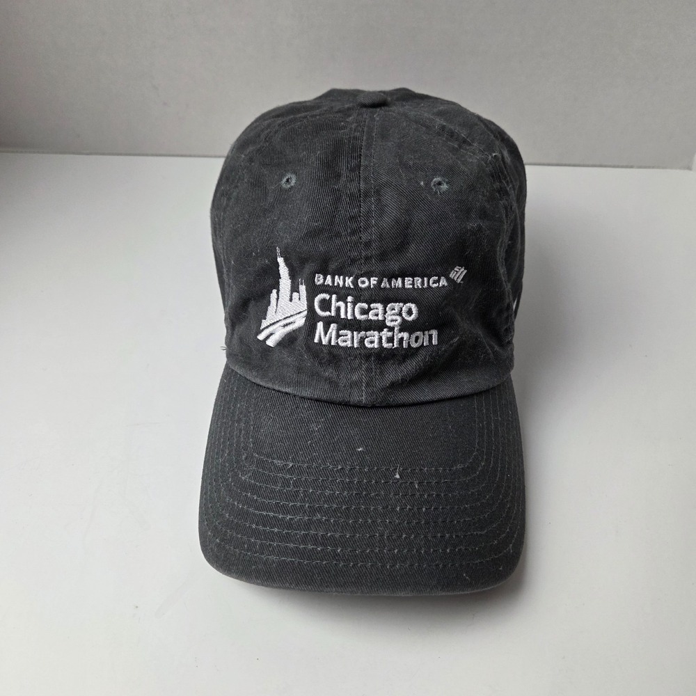 Vintage Nike Bank Of America Chicago Marathon Running Hat Cap Black Adjustable